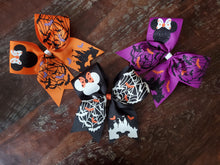 Load image into Gallery viewer, Mouse Halloween Cheer Bow with spiderweb
