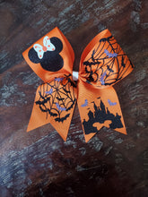 Load image into Gallery viewer, Mouse Halloween Cheer Bow with spiderweb

