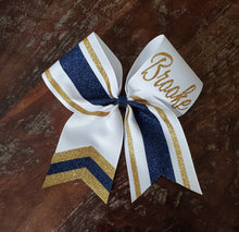 Load image into Gallery viewer, Striped Chevron Tail Cheer/Softball/Dance Bow with Name
