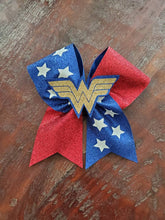 Load image into Gallery viewer, Superhero Cheer Bow with 3D image
