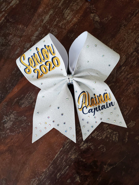 FULL Glitter Senior Cheer Bow/Dance Bow with Rhinestones and Name