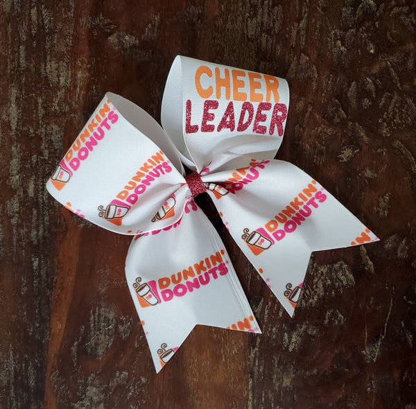 Dunkin Donuts Cheer Bow/ Cheer Leader Bow with licensed fabric