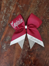 Load image into Gallery viewer, Custom Cheer/Senior/Softball Bow with Name and Striped tail

