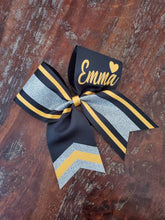 Load image into Gallery viewer, Striped Chevron Tail Cheer/Softball/Dance Bow with Name
