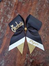 Load image into Gallery viewer, Custom Cheer/Senior/Softball Bow with Name and Striped tail
