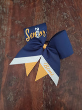 Load image into Gallery viewer, Custom Cheer/Senior/Softball Bow with Name and Striped tail
