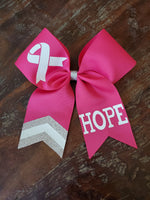 Cancer Awareness Cheer Bow / Softball Bow / Dance Bow with Chevron Tail and 1 Name.