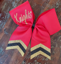 Load image into Gallery viewer, Custom Red/Maroon Cheer/Dance/Softball Bow with Name and chevrons
