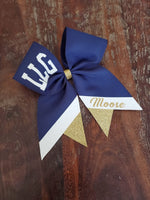 Custom Cheer Bow/Senior Bow/Softball Bow/ with Name and Striped tail