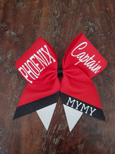 Load image into Gallery viewer, Custom Cheer/Senior/Softball Bow with Name and Striped tail
