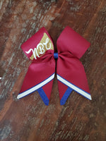 Custom Cheer Bow/Senior Bow/Softball Bow/ with Name and Striped tail