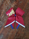 Custom Cheer Bow/Senior Bow/Softball Bow/ with Name and Striped tail