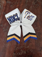Load image into Gallery viewer, FULL Glitter RHINSTONE Chevron Tail Cheer/Dance/Competition Bow with Name.
