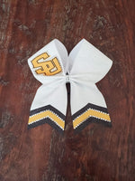Full Glitter Chevron Tail Rhinestone Cheer Bow with Rhinestone Name