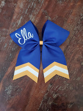 Load image into Gallery viewer, BLUE or NAVY Chevron Tail Cheer/Dance/Softball Bow with Name
