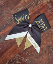 Load image into Gallery viewer, Custom Cheer/Senior/Softball Bow with Name and Striped tail
