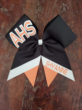 Load image into Gallery viewer, Custom Cheer/Senior/Softball Bow with Name and Striped tail
