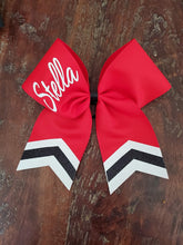 Load image into Gallery viewer, Custom Red/Maroon Cheer/Dance/Softball Bow with Name and chevrons
