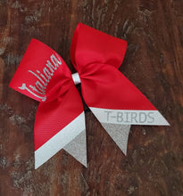 Load image into Gallery viewer, Custom Cheer/Senior/Softball Bow with Name and Striped tail
