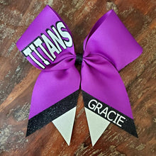 Load image into Gallery viewer, Custom Cheer/Senior/Softball Bow with Name and Striped tail
