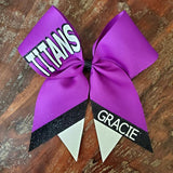 Custom Cheer Bow/Senior Bow/Softball Bow/ with Name and Striped tail