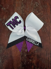 Load image into Gallery viewer, Custom Cheer/Senior/Softball Bow with Name and Striped tail
